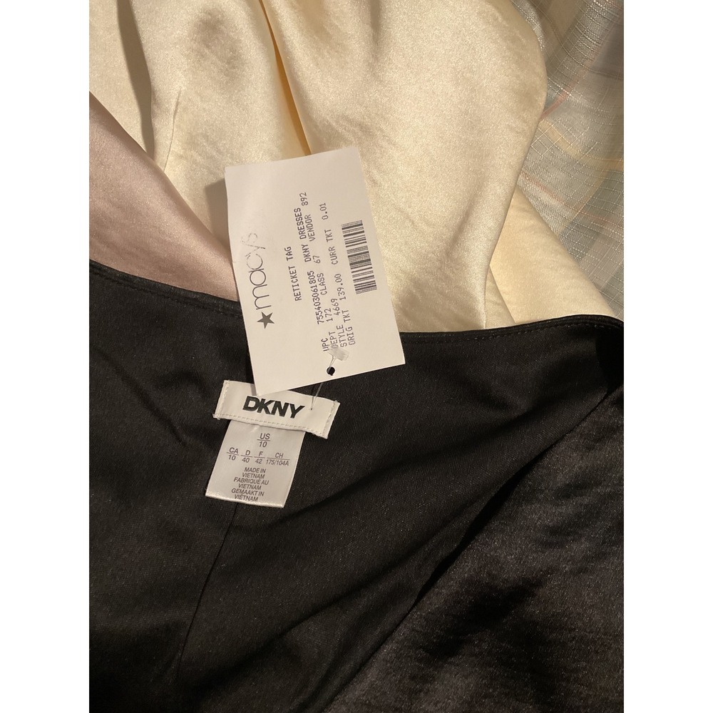 Body on Slip Dress‎ DKNY Colorblock V Neck Satin MIDI  Sz 10 Black Pink Cream - Picture 4 of 13